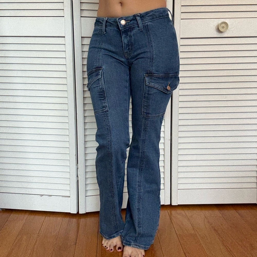 Low rise cargo flare jean